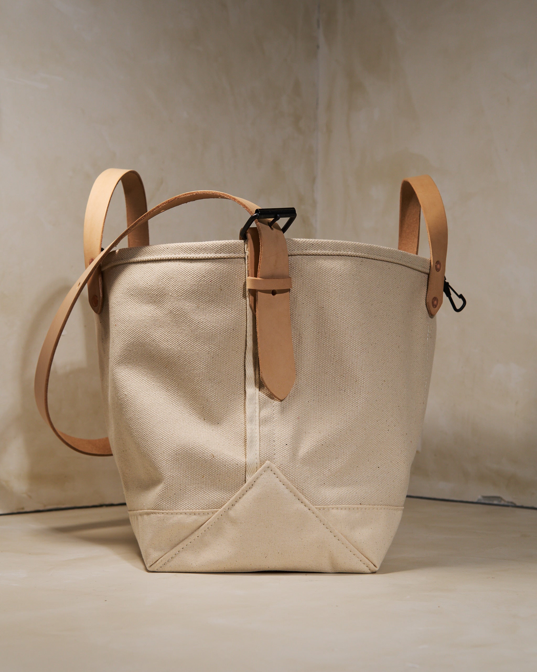 Canvas Bucket Bag with Leather Straps