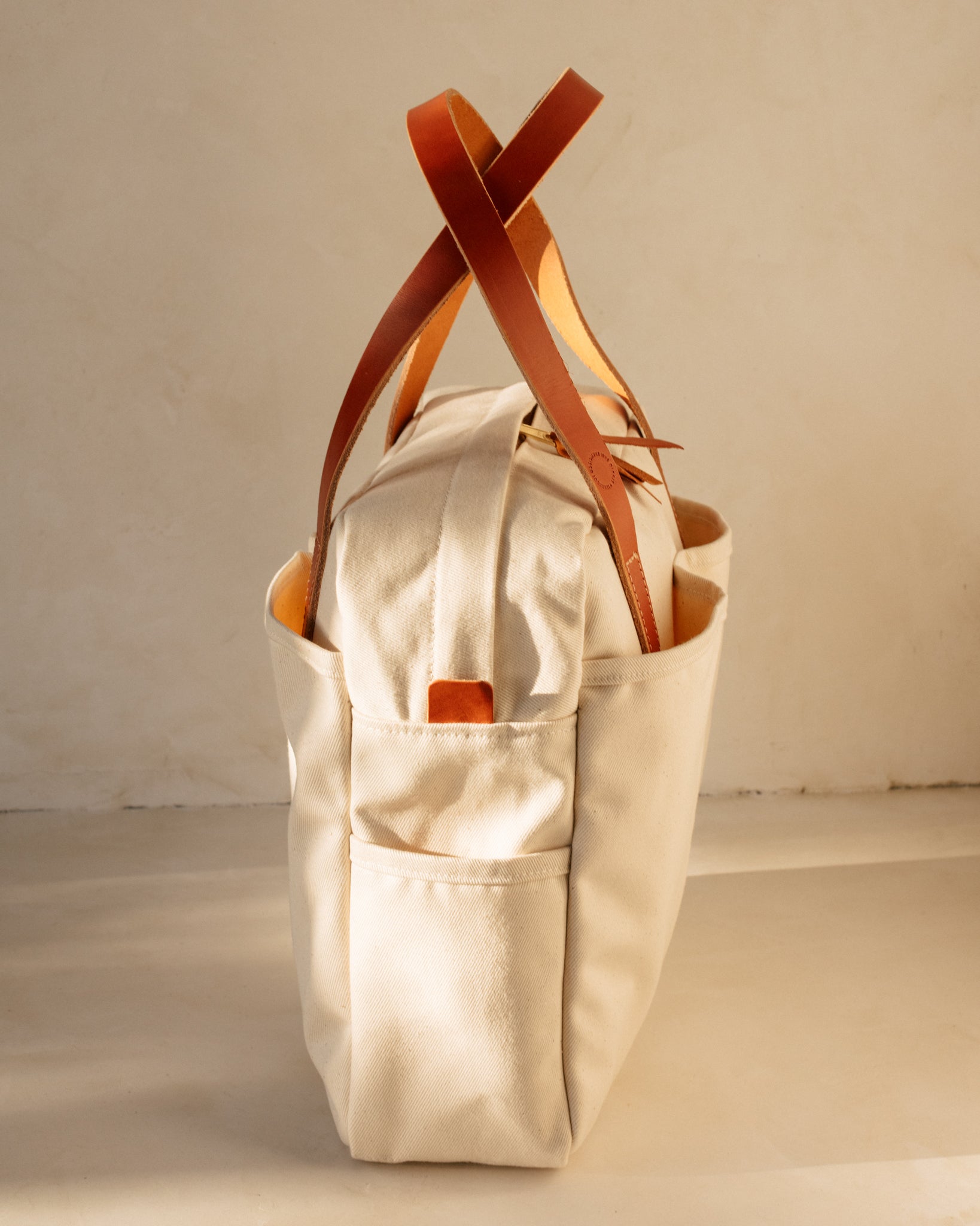 Canvas Tote Bag with Zipper Natural and Maroon