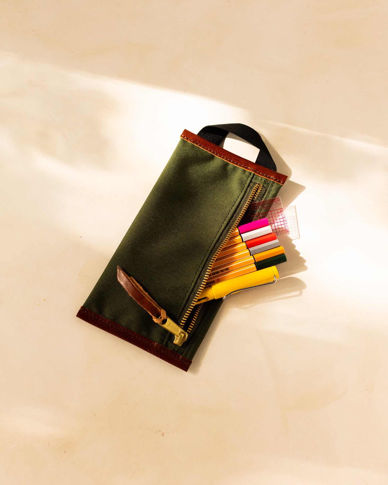 Canvas Roll Up Pencil Case Olive